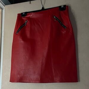 Saks Fifth Avenue Hot Red Butter Leather Mini Skirt, Size Small